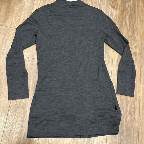 Icebreaker Women Lrg Long Button Up Cardigan Dark Gray Merino Wool Pockets EUC - Picture 11 of 13